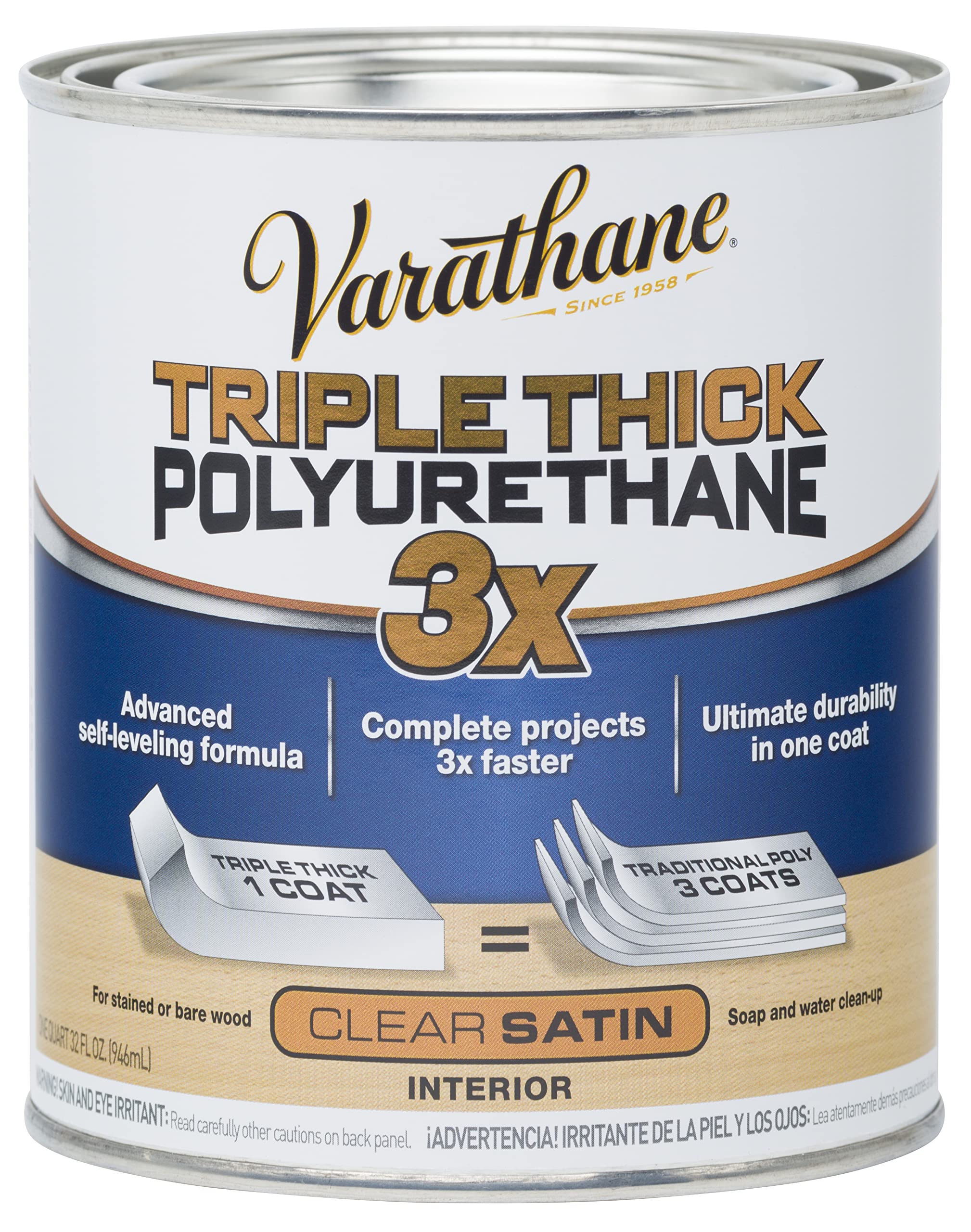 Varathane 284473 Triple Thick Polyurethane, Quart (Pack of 1), Satin