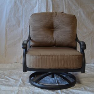 Elizabeth Outdoor Patio 4 Swivel Rocker Club Chairs Cast Aluminum Dark Bronze, Walnut Cushions