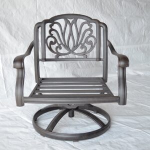 Elizabeth Outdoor Patio 4 Swivel Rocker Club Chairs Cast Aluminum Dark Bronze, Walnut Cushions