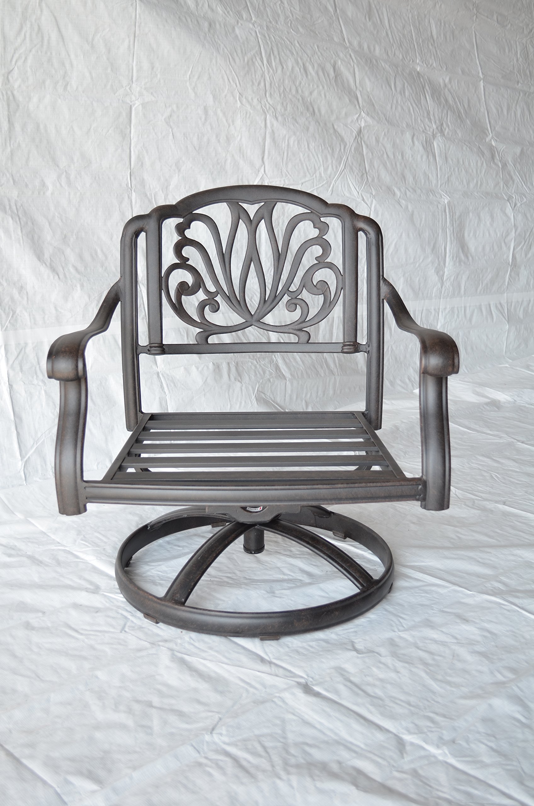 Elizabeth Outdoor Patio 4 Swivel Rocker Club Chairs Cast Aluminum Dark Bronze, Walnut Cushions