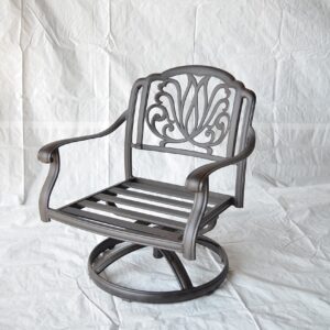 Elizabeth Outdoor Patio 4 Swivel Rocker Club Chairs Cast Aluminum Dark Bronze, Walnut Cushions