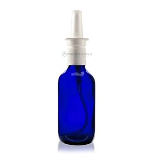 2 OZ Blue Boston Round Glass Bottle - W/Nasal SPRAYERS- Pack of 6