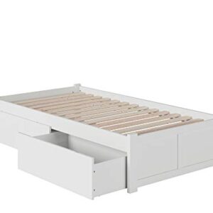 AFI Concord Twin XL Size Platform Bed with Footboard & Storage Drawers in White