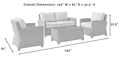 Crosley Furniture Bradenton 4-Piece Outdoor Loveseat Patio Furniture Set, Wicker Conversation Sets for Porch, Brown with Sand Cushions