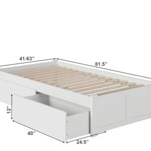 AFI Concord Twin XL Size Platform Bed with Footboard & Storage Drawers in White