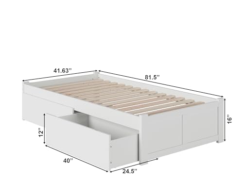 AFI Concord Twin XL Size Platform Bed with Footboard & Storage Drawers in White