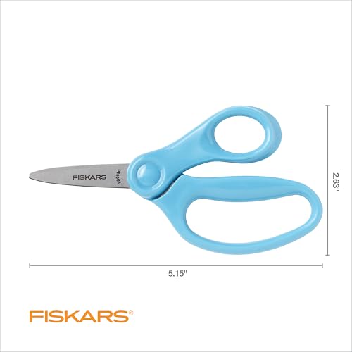 Fiskars 5" Pointed-Tip Scissors for Kids Ages 4-7, Scissors for School or Crafting, Back to School Supplies, Turquoise