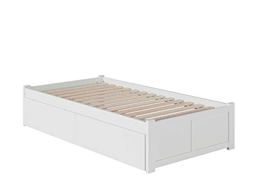 AFI Concord Twin XL Size Platform Bed with Footboard & Storage Drawers in White