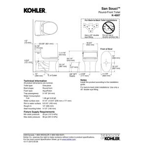 KOHLER K-4007-NY San Souci Round-Front 1.28 GPF Toilet with AquaPiston Flushing Technology and Left-Hand Trip Lever, Dune, 1-Piece