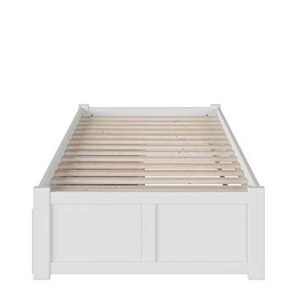 AFI Concord Twin XL Size Platform Bed with Footboard & Storage Drawers in White