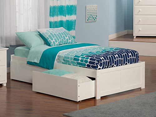 AFI Concord Twin XL Size Platform Bed with Footboard & Storage Drawers in White