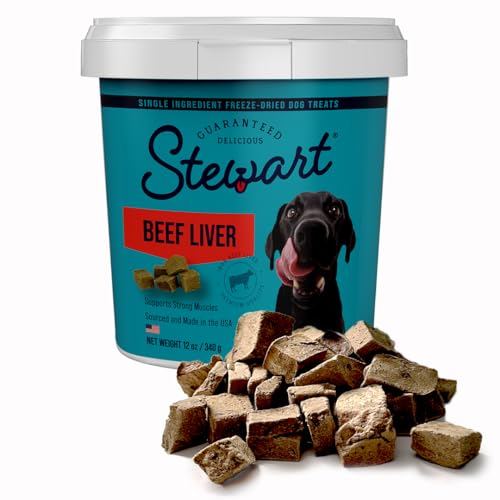 Stewart Single Ingredient Freeze Dried Raw Dog Treats, Beef Liver, 12 Ounce Resealable Tub, Training Treats or Meal Topper Dogs, High Protein, Grain Free, Gluten Free