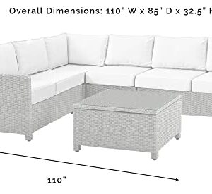 Crosley Furniture Bradenton 5-Piece Outdoor Sectional Sofa Wicker Conversation Patio Furniture Set for Deck, Brown with Navy Cushions