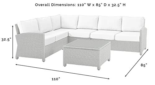 Crosley Furniture Bradenton 5-Piece Outdoor Sectional Sofa Wicker Conversation Patio Furniture Set for Deck, Brown with Navy Cushions