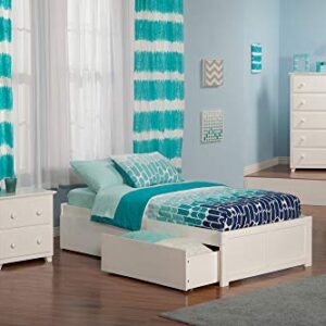 AFI Concord Twin XL Size Platform Bed with Footboard & Storage Drawers in White