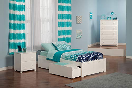 AFI Concord Twin XL Size Platform Bed with Footboard & Storage Drawers in White