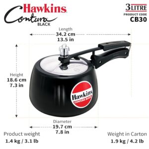 Hawkins CB30 Hard Anodised Pressure Cooker, 3-Liter, Contura Black