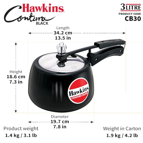 Hawkins CB30 Hard Anodised Pressure Cooker, 3-Liter, Contura Black