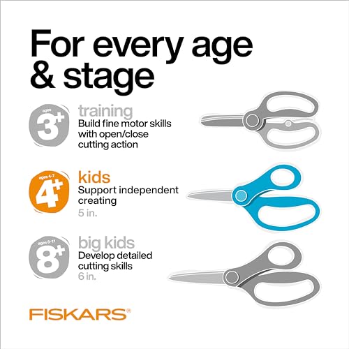 Fiskars 5" Pointed-Tip Scissors for Kids Ages 4-7, Scissors for School or Crafting, Back to School Supplies, Turquoise