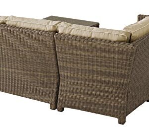 Crosley Furniture Bradenton 4-Piece Outdoor Sectional Sofa Wicker Conversation Patio Furniture Set for Deck, Brown with Sand Cushions