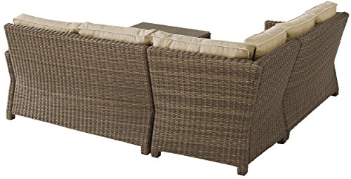 Crosley Furniture Bradenton 4-Piece Outdoor Sectional Sofa Wicker Conversation Patio Furniture Set for Deck, Brown with Sand Cushions