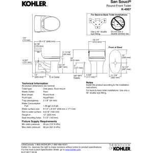 KOHLER K-4007-NY San Souci Round-Front 1.28 GPF Toilet with AquaPiston Flushing Technology and Left-Hand Trip Lever, Dune, 1-Piece