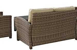 Crosley Furniture Bradenton 4-Piece Outdoor Loveseat Patio Furniture Set, Wicker Conversation Sets for Porch, Brown with Sand Cushions