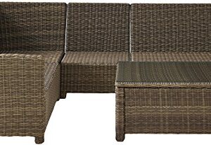 Crosley Furniture Bradenton 5-Piece Outdoor Sectional Sofa Wicker Conversation Patio Furniture Set for Deck, Brown with Navy Cushions