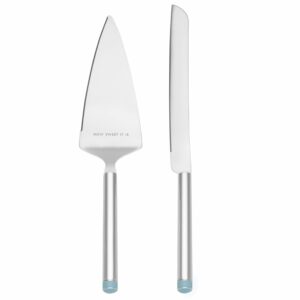 kate spade new york take the cake knife and server 2-piece dessert serving set, silver-plate and turquoise