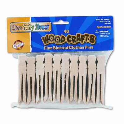 Flat Wood Slotted Clothespins, 3-3/4 Length, 40 Toothpicks per Pack [Set of 2]