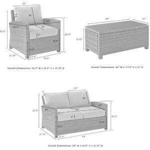 Crosley Furniture Bradenton 4-Piece Outdoor Loveseat Patio Furniture Set, Wicker Conversation Sets for Porch, Brown with Sand Cushions