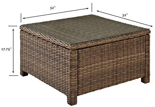 Crosley Furniture Bradenton All Weather Rattan Wicker Outdoor Sectional Coffee Table for Patio, Deck, Porch, Brown