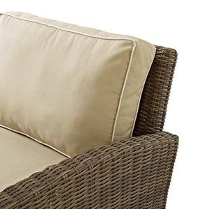 Crosley Furniture Bradenton 4-Piece Outdoor Loveseat Patio Furniture Set, Wicker Conversation Sets for Porch, Brown with Sand Cushions