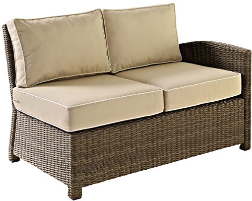 Crosley Furniture Bradenton 4-Piece Outdoor Sectional Sofa Wicker Conversation Patio Furniture Set for Deck, Brown with Sand Cushions