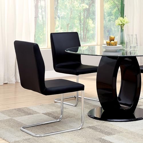 Furniture of America Quezon Set of 2 Modern Leatherette Dining, Upholstered Chrome Legs for Kitchen, Dinnites, Living Room Accent Chair, 35.5" x 17.75" x 21", Black