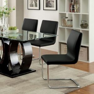 Furniture of America Quezon Set of 2 Modern Leatherette Dining, Upholstered Chrome Legs for Kitchen, Dinnites, Living Room Accent Chair, 35.5" x 17.75" x 21", Black