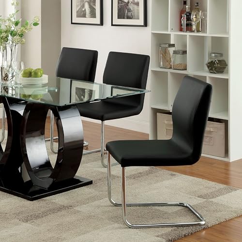 Furniture of America Quezon Set of 2 Modern Leatherette Dining, Upholstered Chrome Legs for Kitchen, Dinnites, Living Room Accent Chair, 35.5" x 17.75" x 21", Black