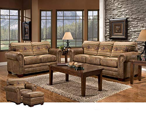 American Furniture Classics Model 8505-40 Wild Horses Sleeper Sofa Sofabed, Queen, Brown