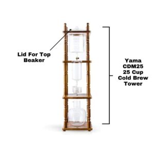 Yama CDM25 Replacement Top Beaker Lid - Borosilicate Glass For 25 Cup Cold Brew Towers, Heat-Resistant, Dishwasher Safe