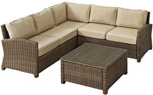 crosley furniture bradenton 4-piece outdoor sectional sofa wicker conversation patio furniture set for deck, brown with sand cushions