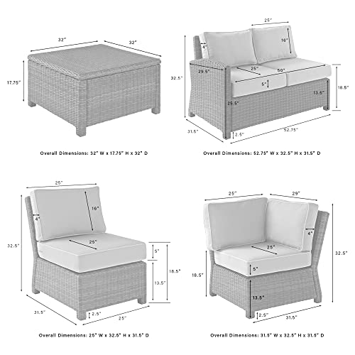 Crosley Furniture Bradenton 5-Piece Outdoor Sectional Sofa Wicker Conversation Patio Furniture Set for Deck, Brown with Navy Cushions