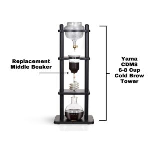 Yama CDM8 Replacement Middle Beaker - Borosilicate Glass For 6-8 Cup Cold Brew Towers, Heat-Resistant, Dishwasher Safe