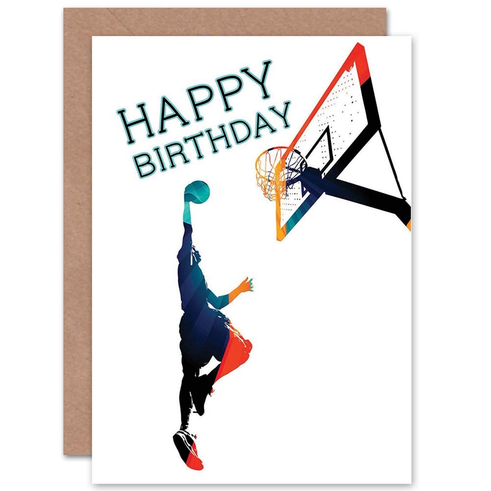 Wee Blue Coo Basketball Birthday - Slam Dunk Sealed Greeting Card Plus Envelope Blank inside