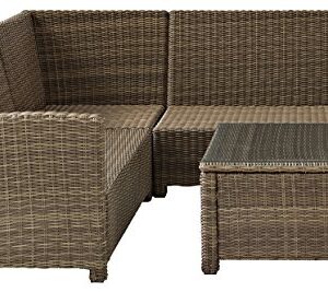 Crosley Furniture Bradenton 4-Piece Outdoor Sectional Sofa Wicker Conversation Patio Furniture Set for Deck, Brown with Sand Cushions