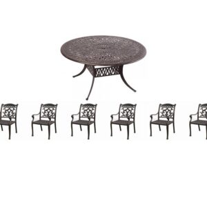 Mandalay Outdoor Patio 7pc Dining Table Dark Bronze Color Cast Aluminum (Walnut)