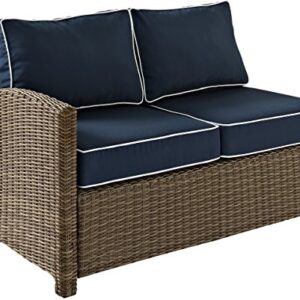 Crosley Furniture Bradenton 5-Piece Outdoor Sectional Sofa Wicker Conversation Patio Furniture Set for Deck, Brown with Navy Cushions