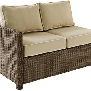 Crosley Furniture Bradenton 4-Piece Outdoor Sectional Sofa Wicker Conversation Patio Furniture Set for Deck, Brown with Sand Cushions