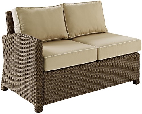 Crosley Furniture Bradenton 4-Piece Outdoor Sectional Sofa Wicker Conversation Patio Furniture Set for Deck, Brown with Sand Cushions