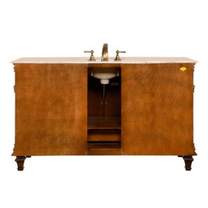 Silkroad Exclusive HYP-0277-T-UWC-60 Gorgeous Travertine Ceramic Top Single Sink Bathroom Vanity with Cabinet, 60", Brown