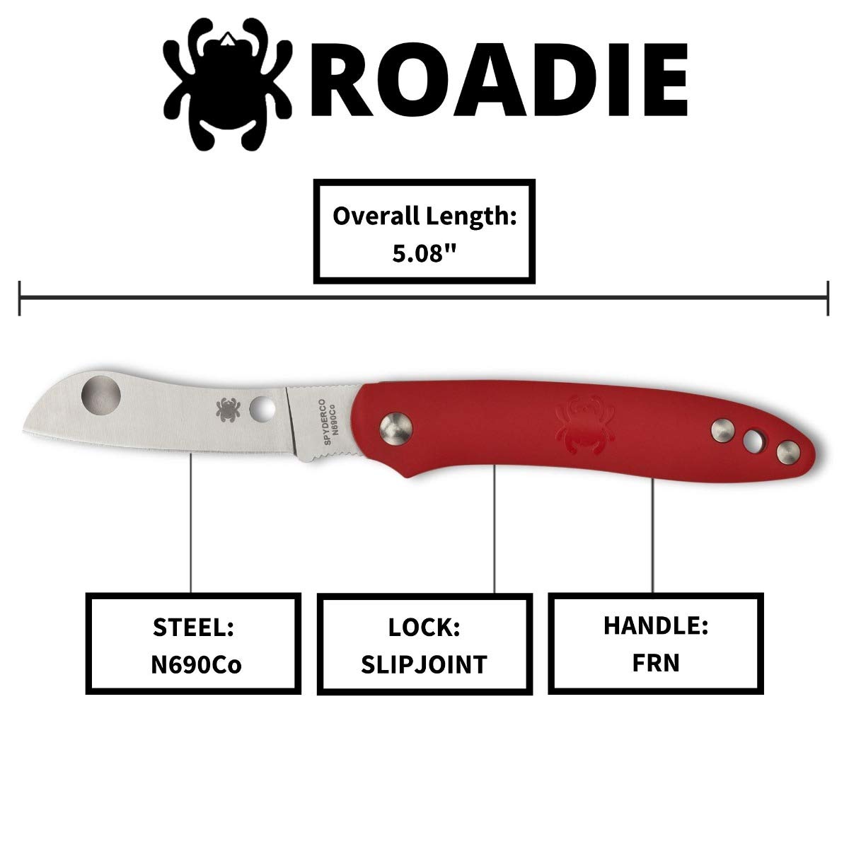 Spyderco Roadie Non-Locking Lightweight Knife with 2.09" N690Co Stainless Steel Blade and Durable Red FRN Handle - PlainEdge - C189PRD